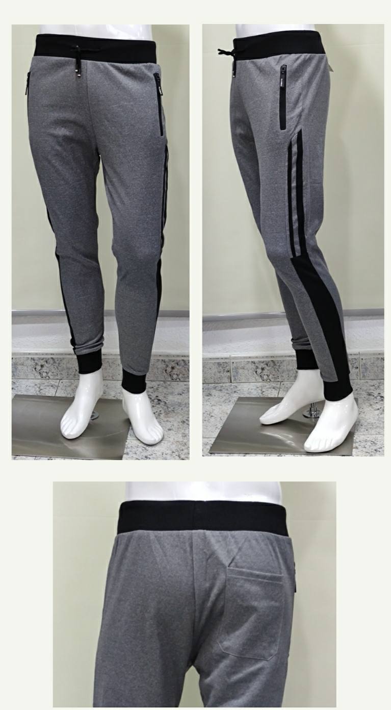 Pantalón chándal gris claro con rayas negras con cremalleras en los  bolsillos para hombre. - Kadesh Moda