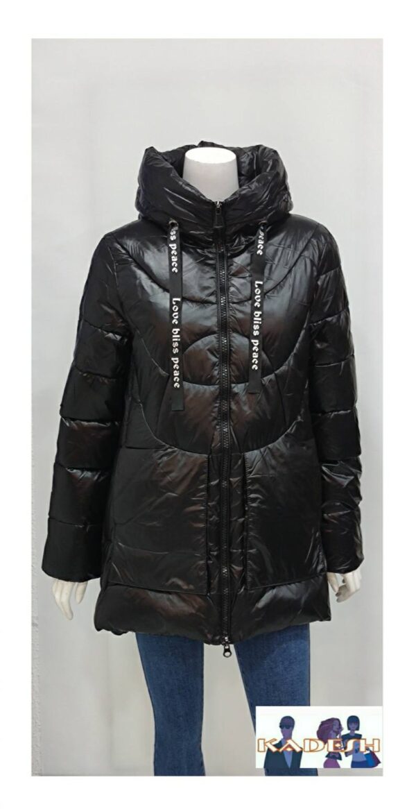 Abrigo barato acolchado brillo con capucha para mujer negro