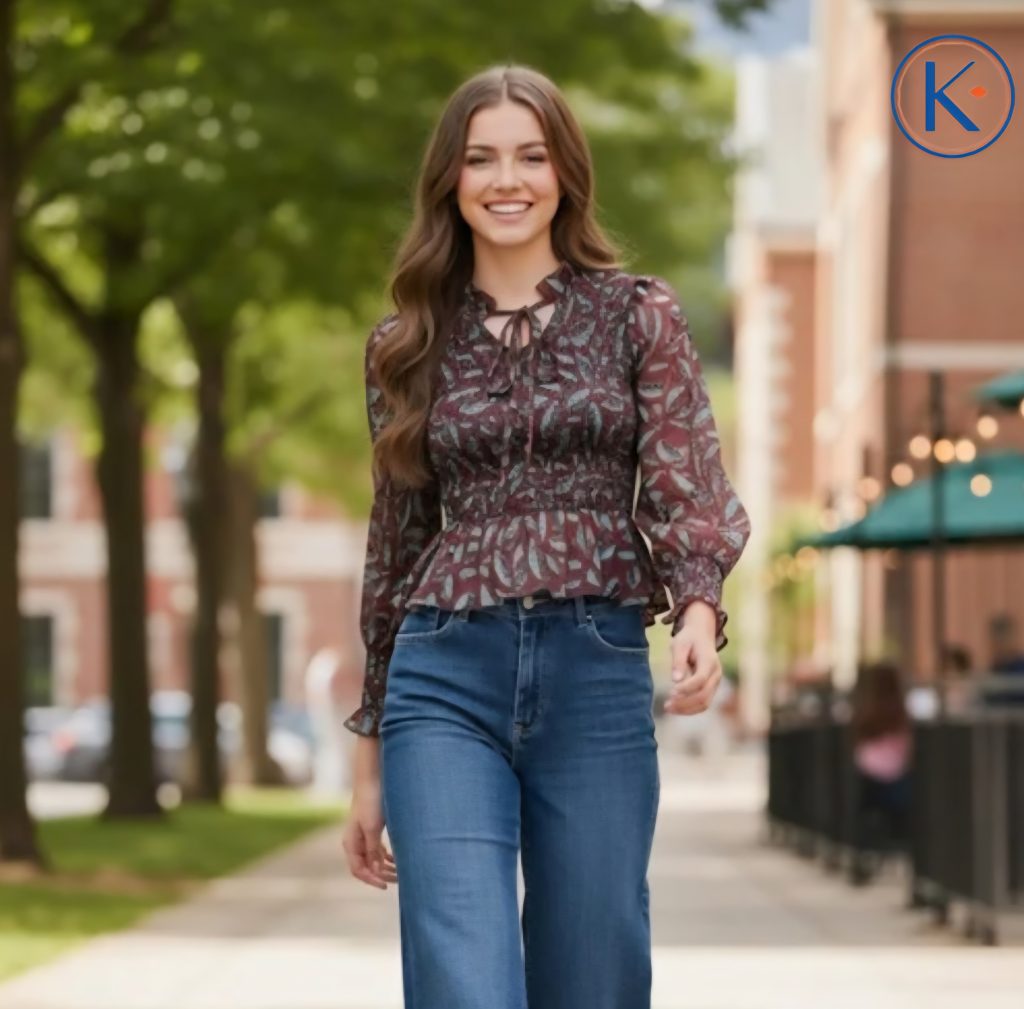 Blusa estampada gasa juvenil tallas 36-40 frunces smock