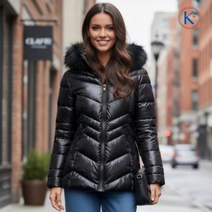 Cazadora negra con brillo mujer capucha con pelo