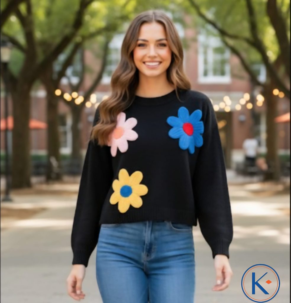 Jersey flores margaritas mujer talla única 36-42 negro
