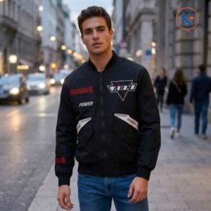 Cazadora bomber con parches hombre negra