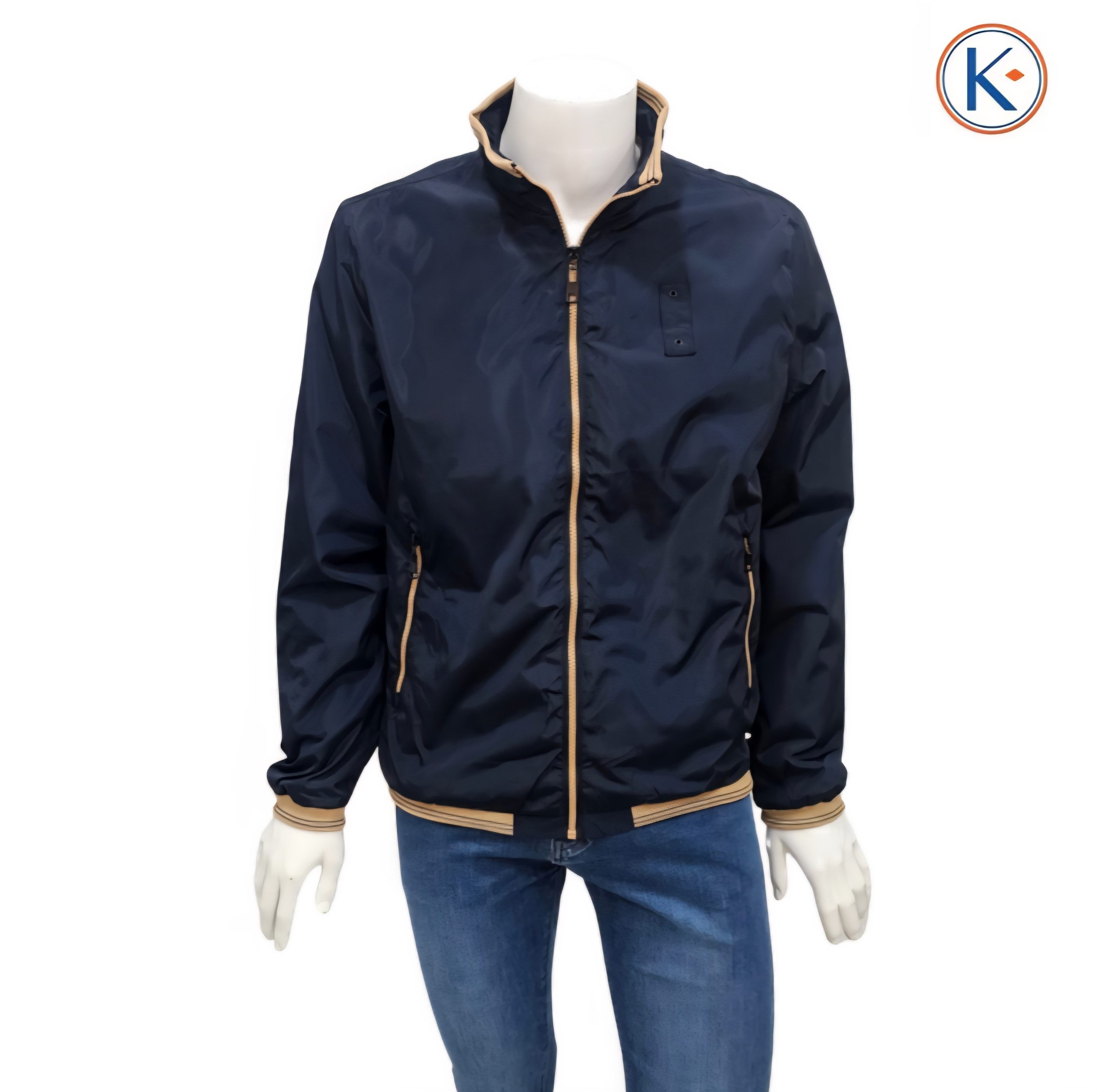 Cazadora bomber hombre azul marino con detalles camel