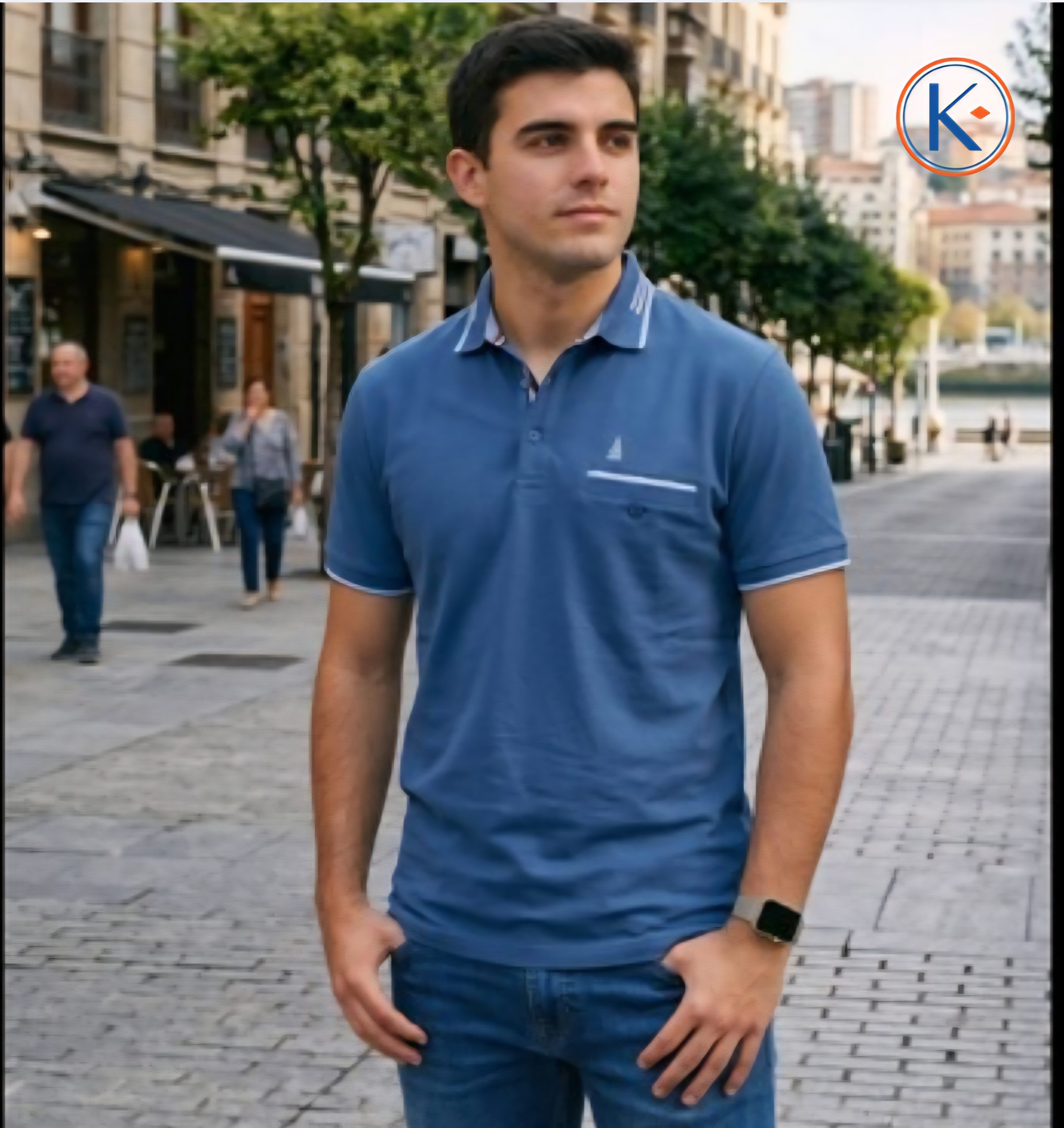 Polo granito Nisko hombre con bolsillo y detalle azul