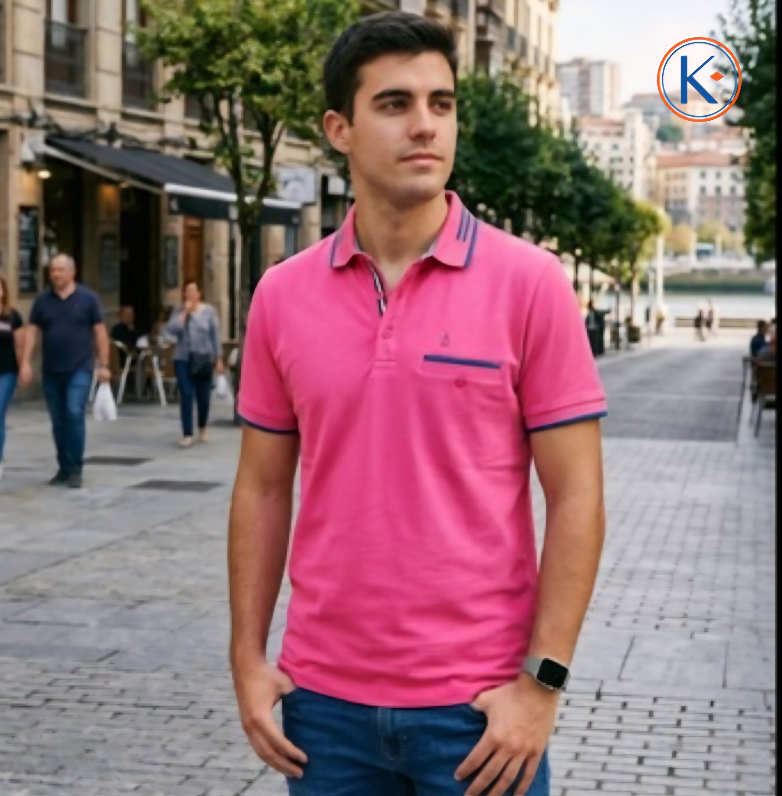 Polo granito Nisko hombre con bolsillo y detalle azul