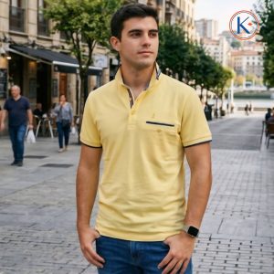 Polo granito Nisko hombre con bolsillo y detalle azul