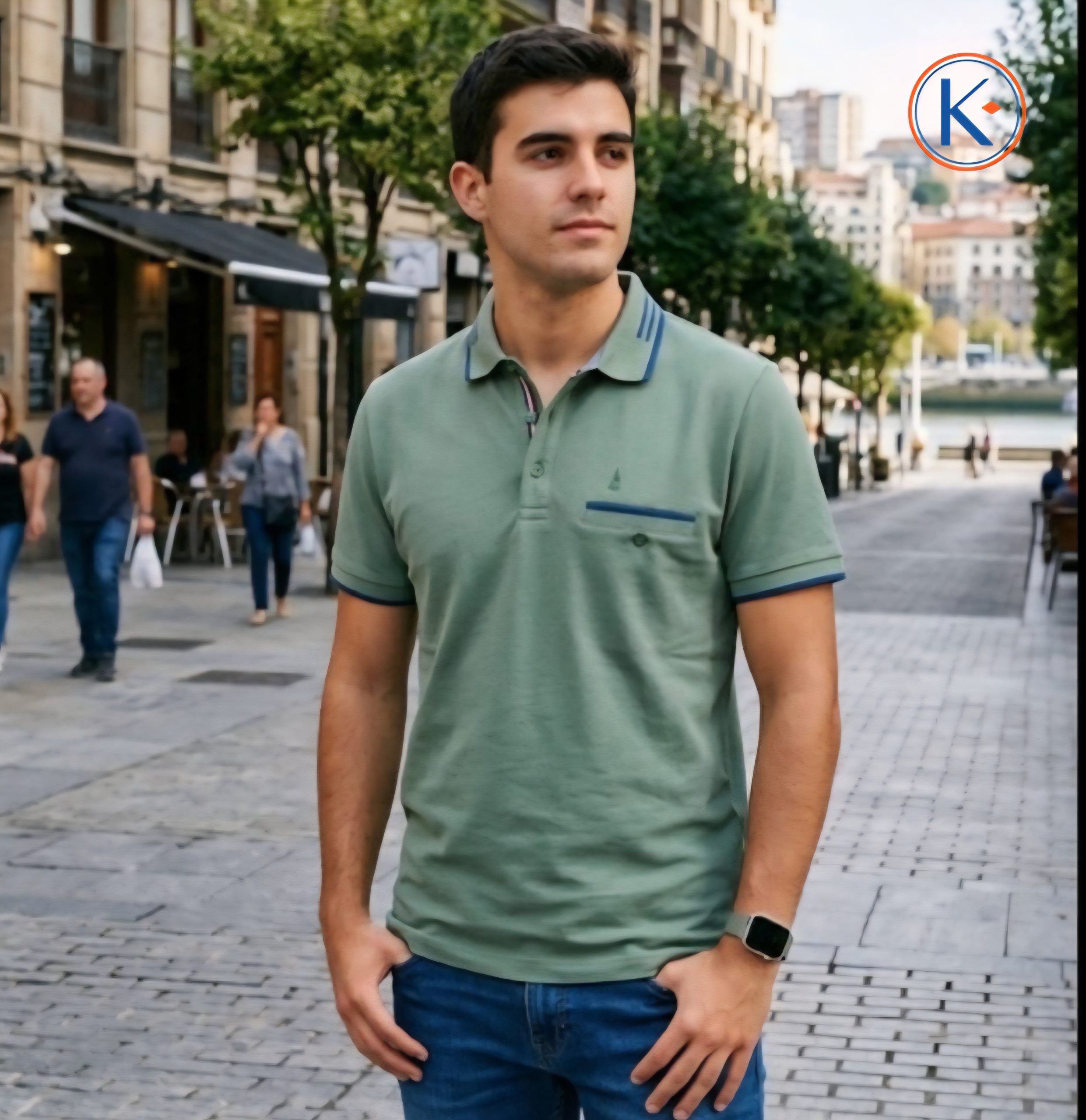 Polo granito Nisko hombre con bolsillo y detalle azul