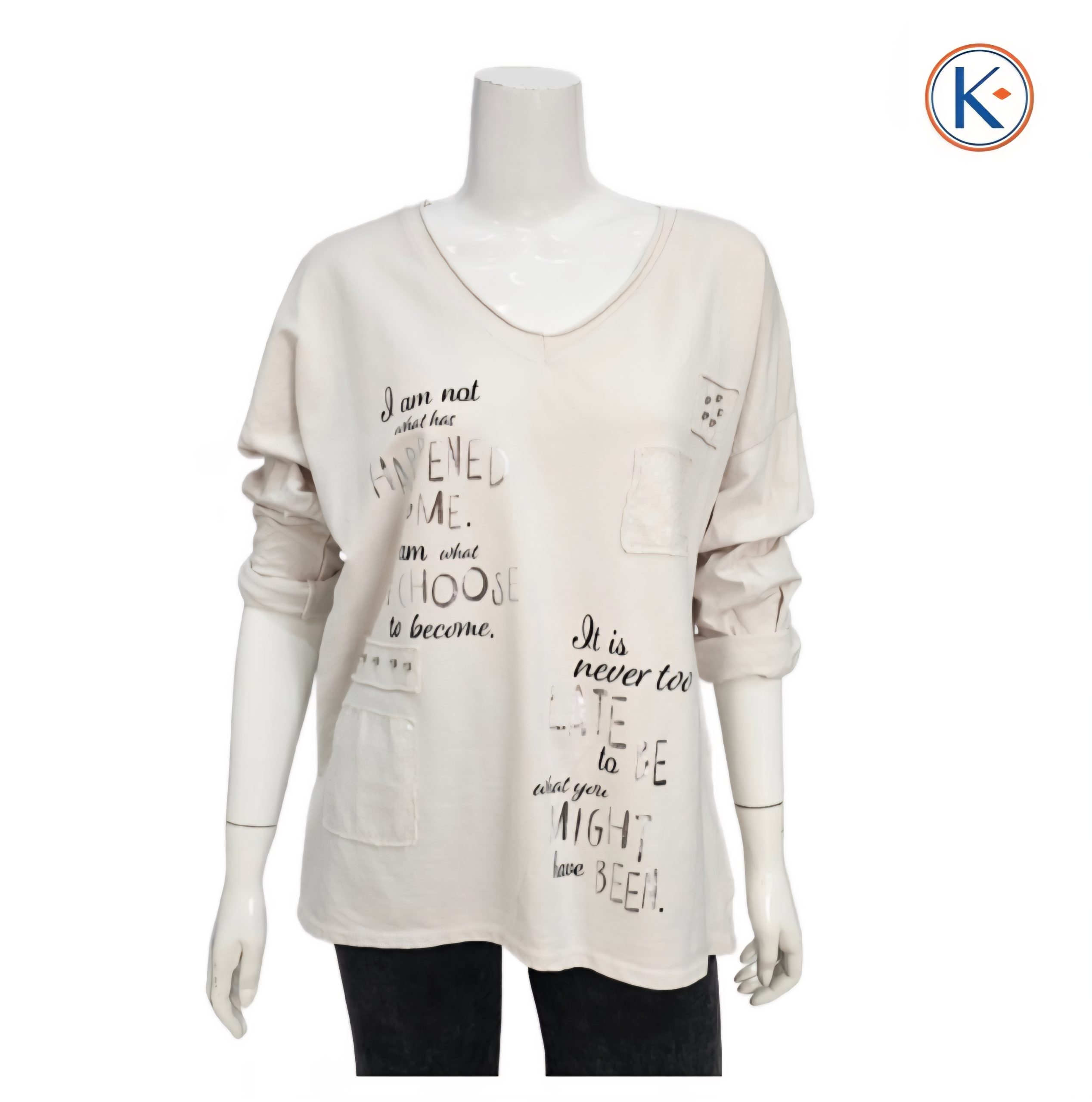 Camiseta tipo sudadera de manga larga con escote pico y detalle frontal - Imagen 7