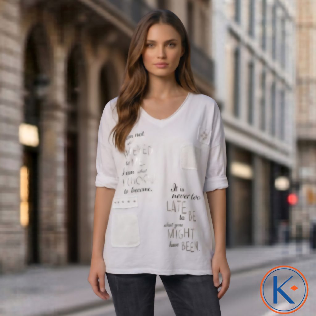 Camiseta tipo sudadera de manga larga con escote pico y detalle frontal