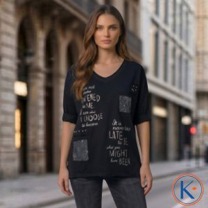 Camiseta tipo sudadera de manga larga con escote pico y detalle frontal