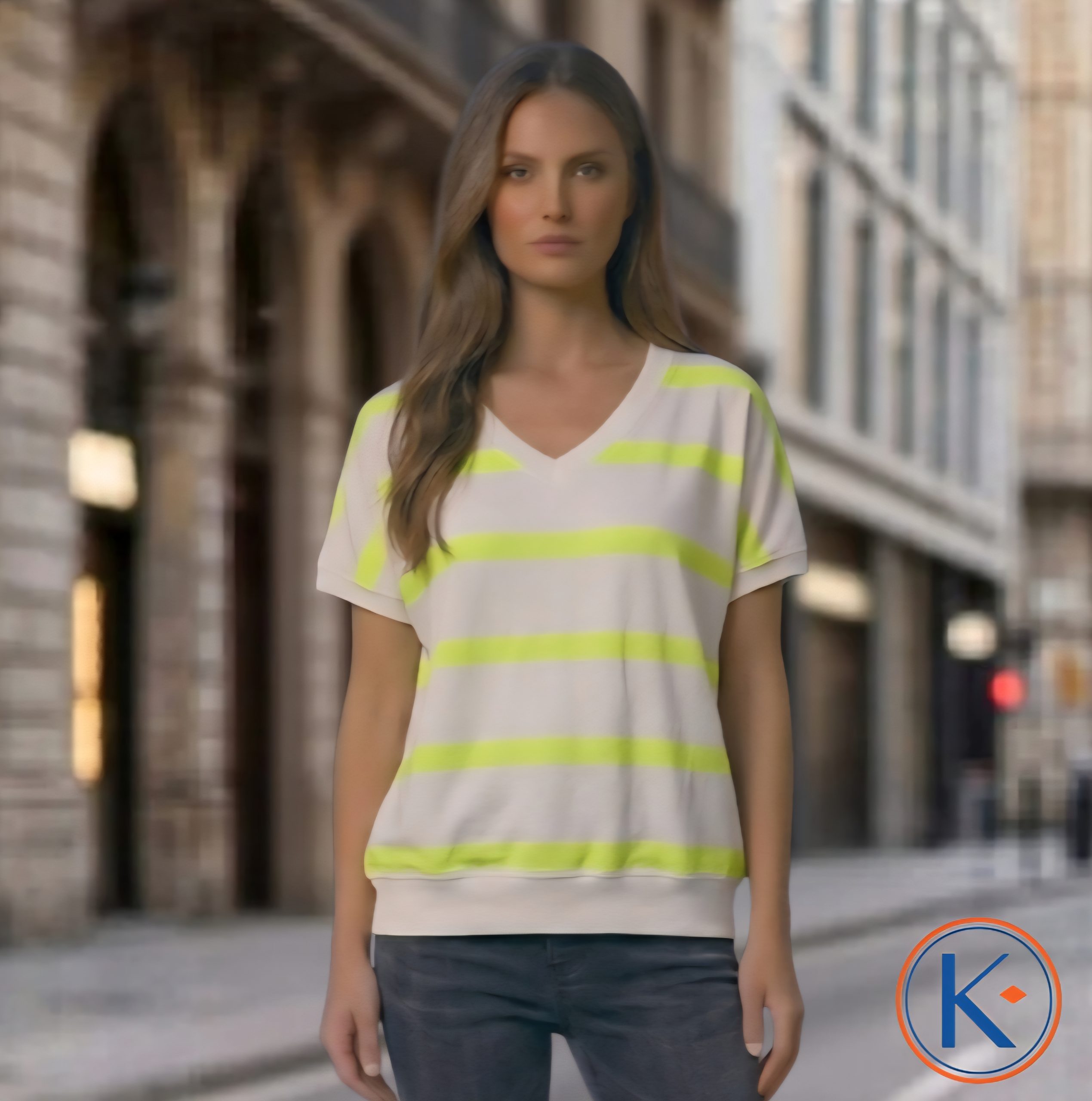 Camiseta de mujer con cuello pico y rayas