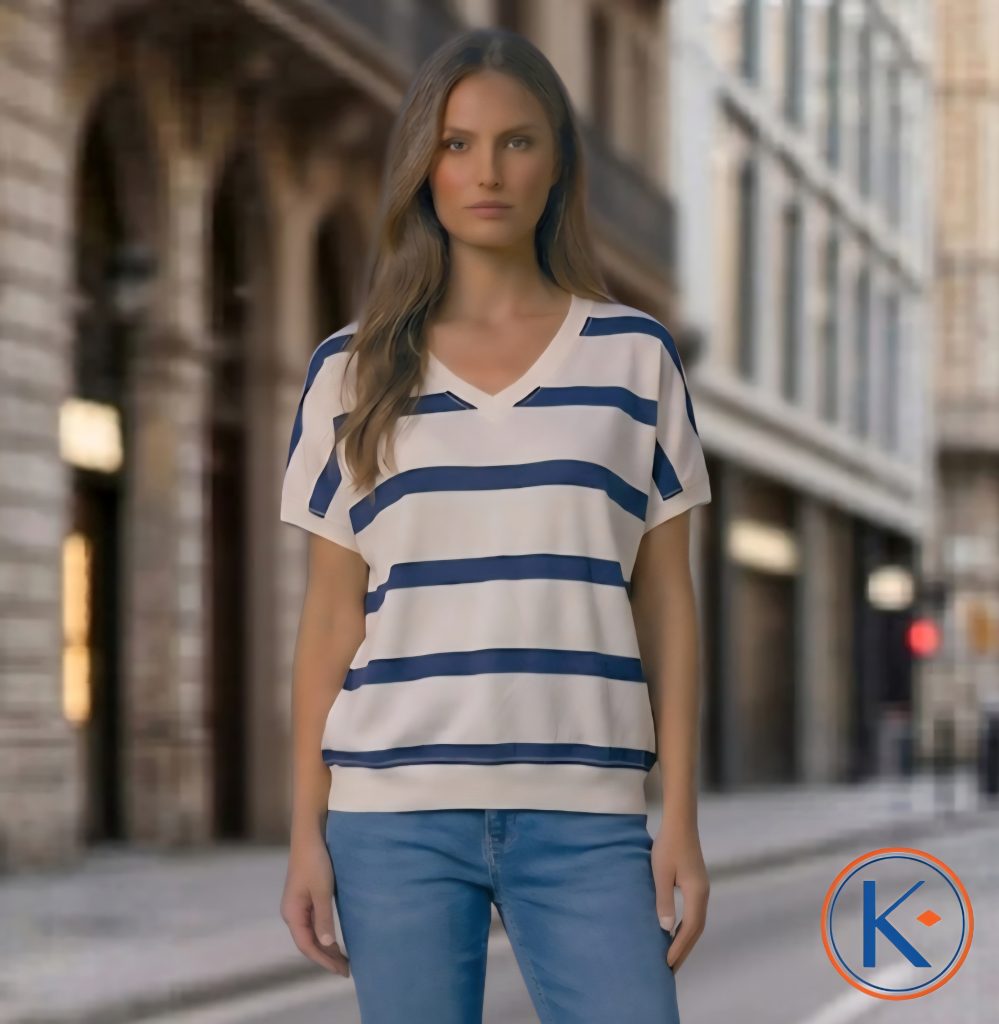 Camiseta de mujer con cuello pico y rayas