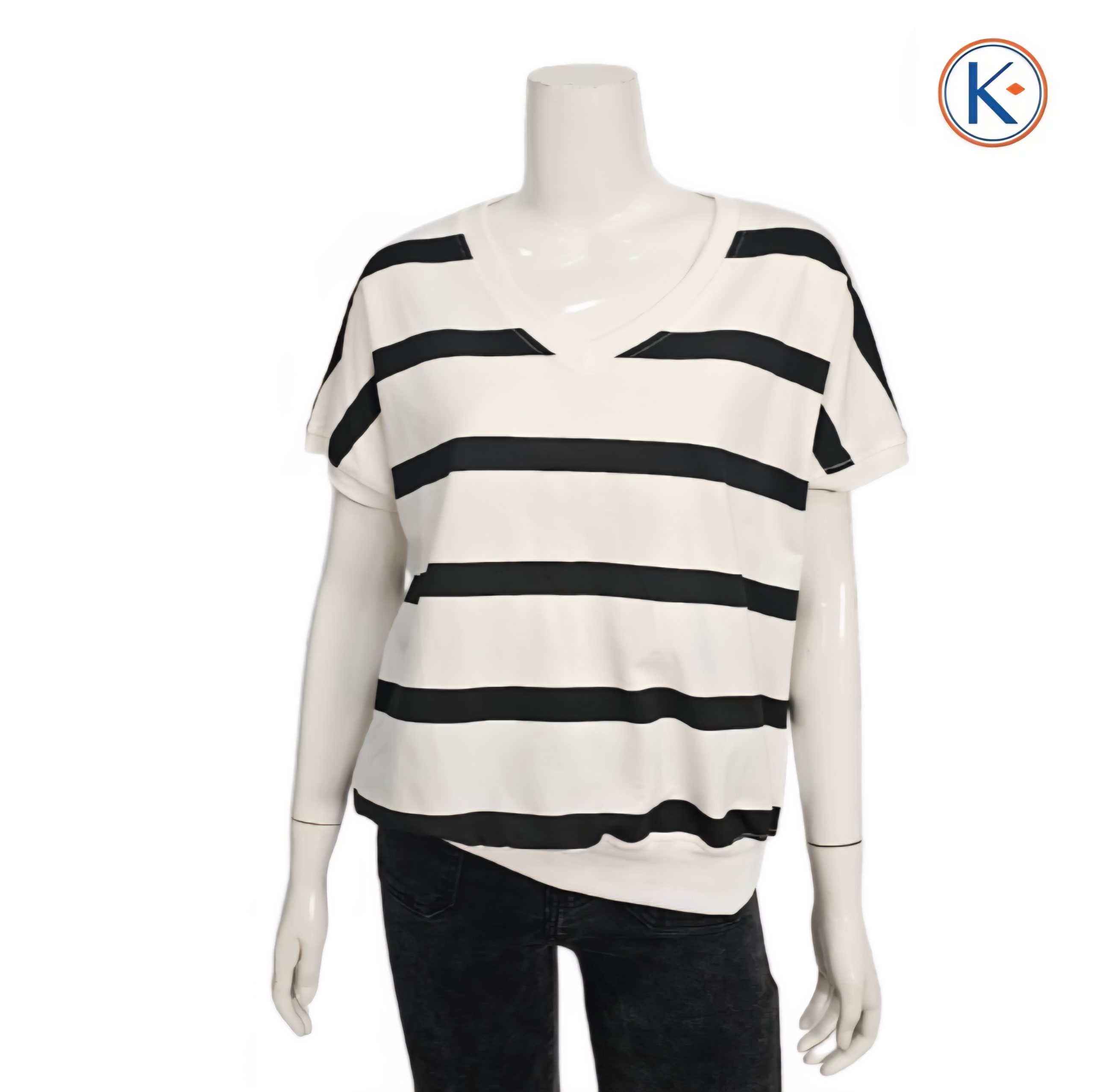 Camiseta de mujer con cuello pico y rayas