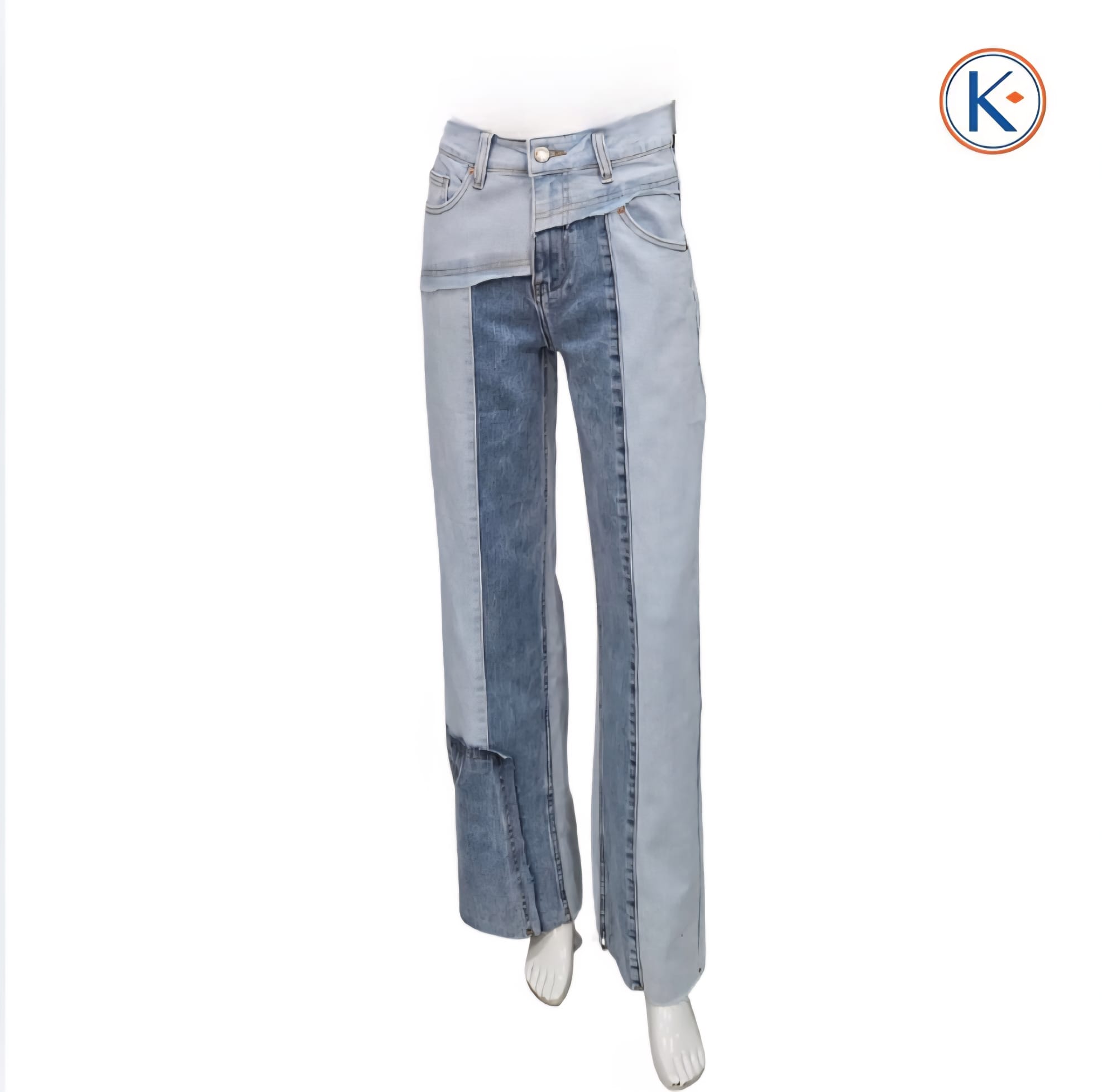 Vaquero combinado denim claro palazzo de tiro alto