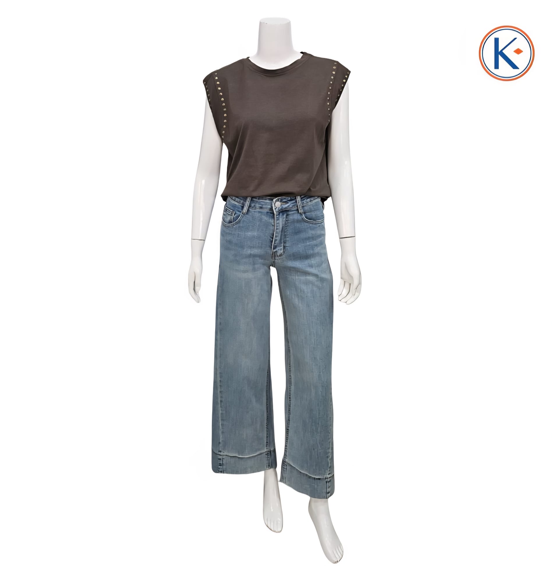 Pantalón vaquero palazzo de mujer con costura retorcida